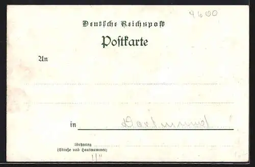 Lithographie Dortmund, Rathaus, Kronenburg-Schwanenteich, Kaiser-Denmal