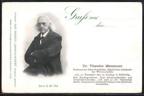 AK Serie: Das grosse Jahrhundert, Porträt von Dr. Theodor Mommsen