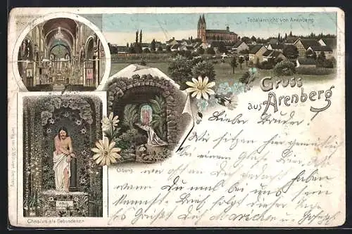 Lithographie Arenberg, Ölberg, Inneres der Kirche, Christus als Gebundener