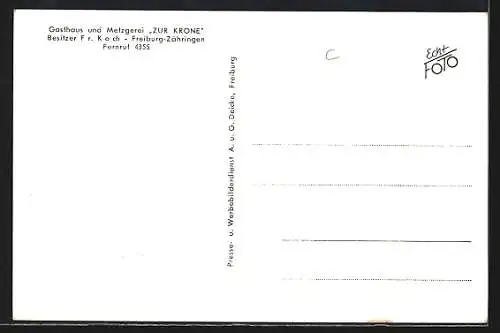 AK Freiburg / Breisgau, Gasthaus u. Metzgerei zur Krone, Innenansicht, Inh. Fr. Koch