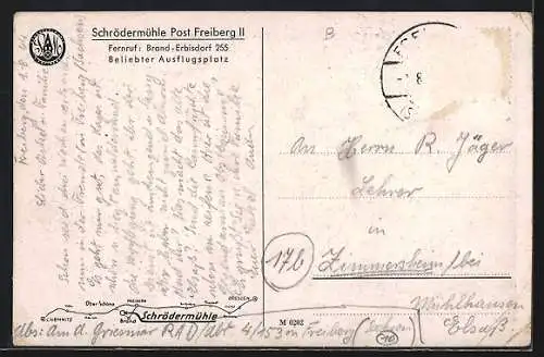 AK Freiberg / Sachsen, Gasthaus Schrödermühle im Wald