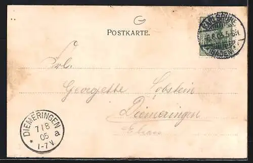 AK Karlsruhe, Kaiserstrasse mit Kutschen, Leute, Geschäfte