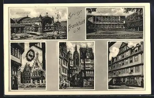 AK Frankfurt, Hauptbahnhof, Palmengarten, Römer, Goethehaus & Domturm