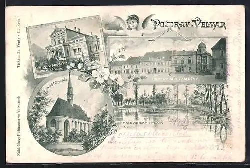 AK Velvary, Okresni Dum a Zálozny, Villa Starosty, Malovarsky Rybnik