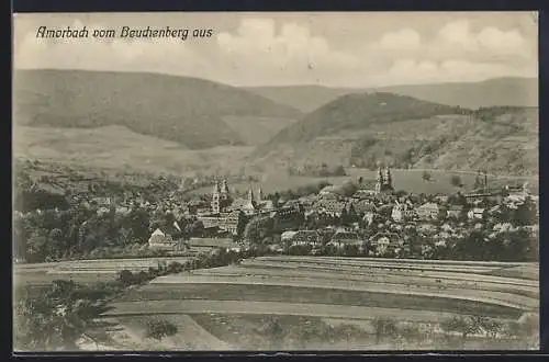 AK Amorbach, Blick vom Beuchenberg aus mit Kloster und Umgebung