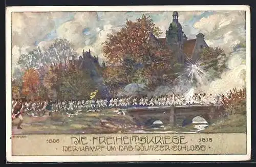 Künstler-AK Ernst Kutzer: Die Freiheitskriege - Der Kampf um das Dölitzer Schloss