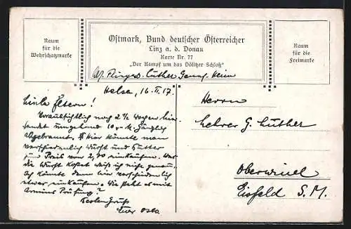 Künstler-AK Ernst Kutzer: Die Freiheitskriege - Der Kampf um das Dölitzer Schloss