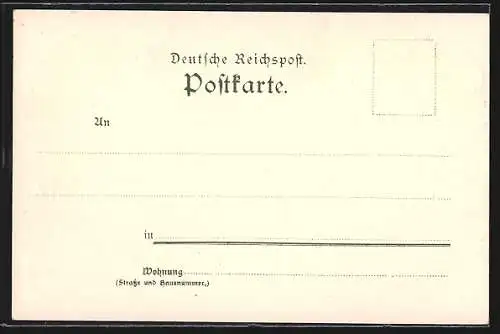Lithographie Wiesbaden, Kochbrunnenplatz, Augusta Victoria Bad, Königl. Hoftheater und Denkmal Wilhelms I.