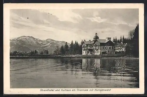 AK Prien, Chiemsee mit Strandhotel-Kurhaus u. Kampenwand