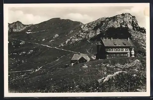 AK Rotwandhaus, Berghütte mit Rotwandgipfel