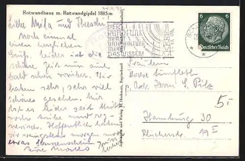 AK Rotwandhaus, Berghütte mit Rotwandgipfel