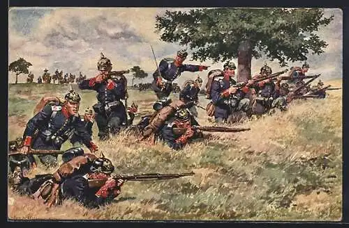 Künstler-AK Anton Hoffmann - München: Soldaten der Infanterie in Deckung