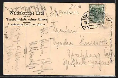 AK Strassburg, Estaminet Piton, Alleinverkauf des Münchener Augustinerbräu, Innenansicht, Storchennest