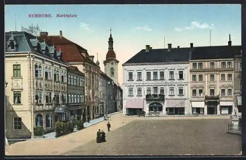AK Rumburg / Rumburk, der Marktplatz mit Blick auf die Kirche