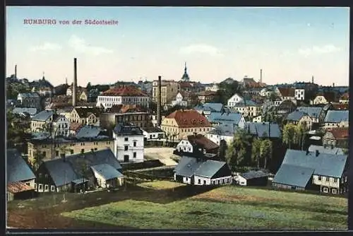 AK Rumburg-Rumburk, Blick von der Südostseite auf die Stadt, Gärten