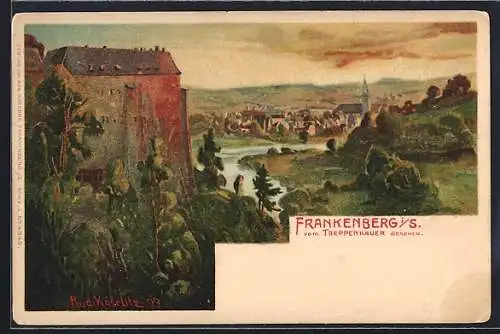 Künstler-AK Frankenberg i. S., Ortsansicht vom Treppenhauer gesehen