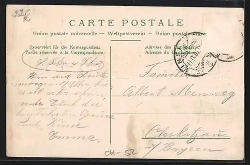 AK Einsiedeln, Teilansicht im Passepartout mit Kantonswappen und Briefmarken