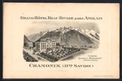 Lithographie Chamonix, Grand Hotel Beau-Rivage & des Anglais