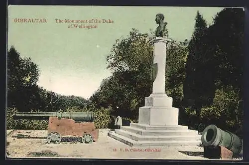 AK Gibraltar, The Monument of the Duke of Wellington, Kanonen, Denkmal