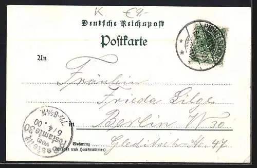 Lithographie Berlin-Grunewald, Kaiser Wilhelm-Thurm bei Gasthaus Schildhorn
