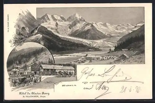 Künstler-AK Pontresina, Ortsansicht, Hotel du Glacier Roseg