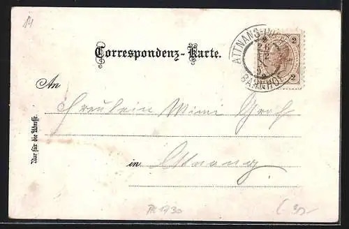 Lithographie Attnang, Blick auf den Ort, Bahnhof, Traunfall, Puchheim