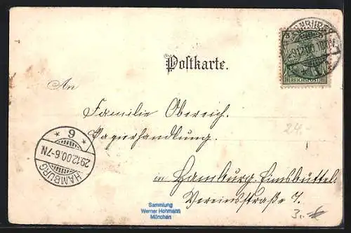 Künstler-AK Bernburg, Uferpartie mit Dampfboot