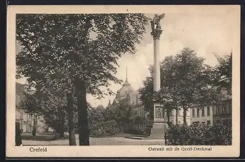AK Crefeld, Ostwall mit de Greif-Denkmal