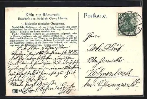 Künstler-AK Köln, Köln zur Römerzeit, Bildwerke römischer Grabsteine