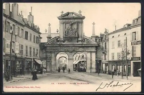 AK Nancy, Porte St-Nicolas mit Geschäften