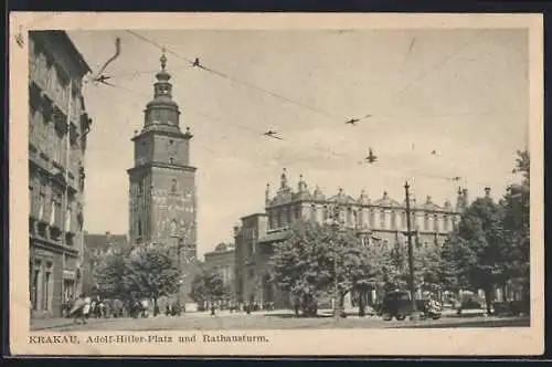AK Krakau-Krakow, Platz und Rathausturm
