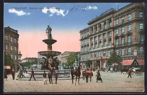 AK Budapest, Kalvin ter, Kalvinplatz, Kavallerist