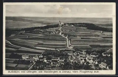 AK Offingen / Donau, Ortsansicht mit Bussen vom Flugzeug aus gesehen