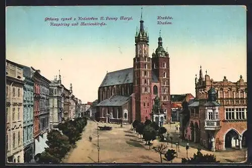 AK Krakau-Krakow, Glowny rynek z Kosciotem N. Panny Maryi, Hauptring und Marienkirche