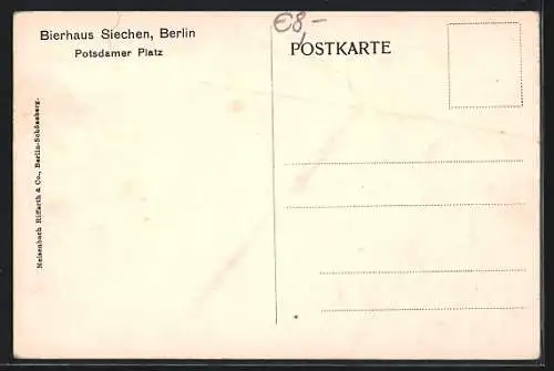 AK Berlin-Tiergarten, Gasthaus Bierhaus Siechen, Potsdamer Platz