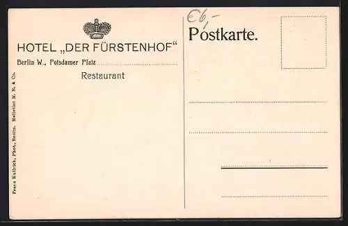 AK Berlin-Tiergarten, Hotel Der Fürstenhof am Potsdamer Platz, Blick ins Restaurant