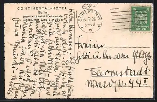 AK Berlin, Hotel Continental, Neustädtische Kirchstr.