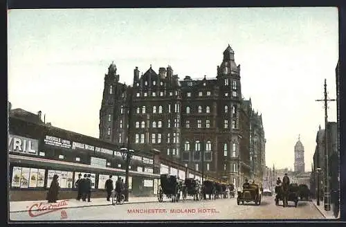 AK Manchester, Strassenpartie am Midland Hotel