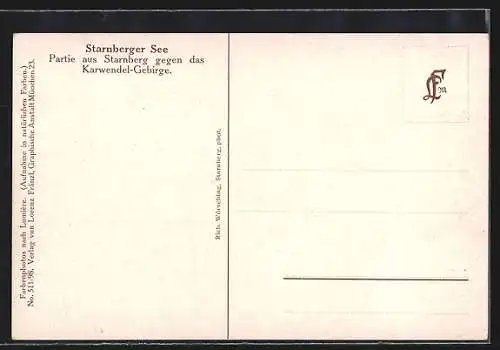 AK Starnberg, Ortspartie und Starnberger See gegen das Karwendel-Gebirge