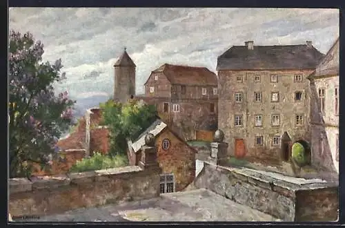 Künstler-AK Waldeck / Hessen, Hotel-Restaurant Schloss Waldeck