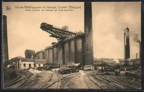 AK Couillet / Hainaut, La Métallurgie, Voies d`amenée des minerals aux hauts-fourneaux, Silos
