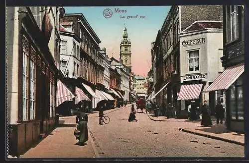 AK Mons, La grand rue, Coiffeur Leon Navez