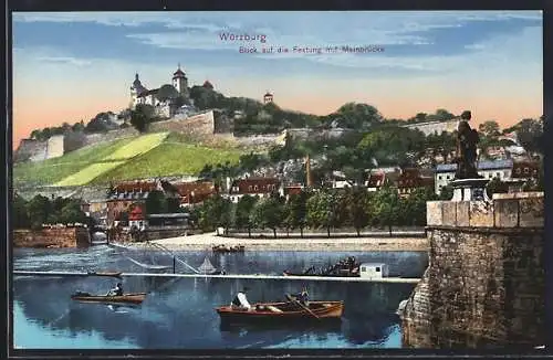 AK Würzburg, Blick auf die Festung mit Mainbrücke