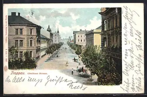 AK Troppau, Olmützerstrasse aus der Vogelschau