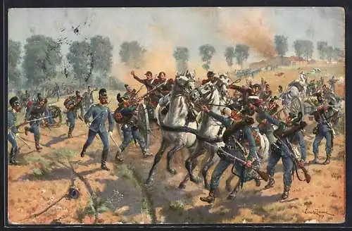 Künstler-AK Beaumont, Oberstleutnant Otto Schmidt hat in der Schlacht bei Beaumont..., Reichseinigungskriege