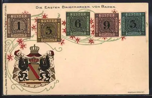 AK Baden, die ersten Briefmarken, Wappen