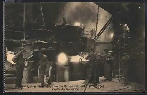 AK Couillet, Usines Métallurgiques du Hainaut, Coulée des lingots d`acier