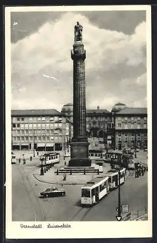 AK Darmstadt, Partie auf dem Luisenplatz, Strassenbahn