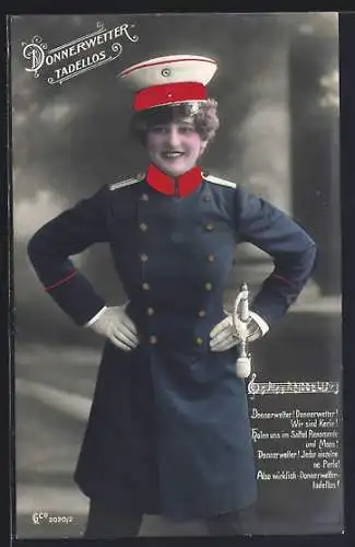 AK Donnerwetter-Tadellos, junge Frau in Soldatenuniform
