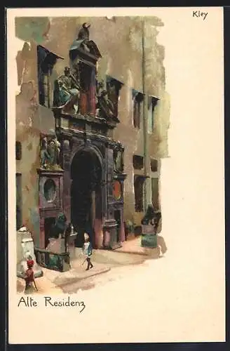 Künstler-AK Heinrich Kley: München, Eingangstor zur alten Residenz